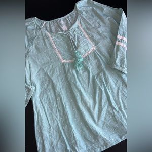 St. John’s Bay Mint Boho Blouse with Tassels Size XL GUC